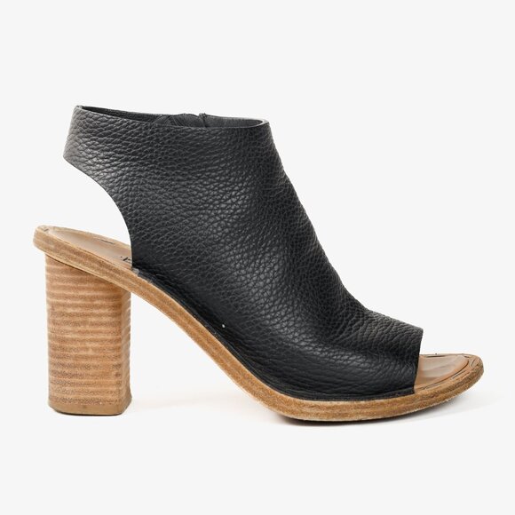 Balenciaga Black Pebbled-Leather Peep-Toe Sandals - Picture 1 of 11